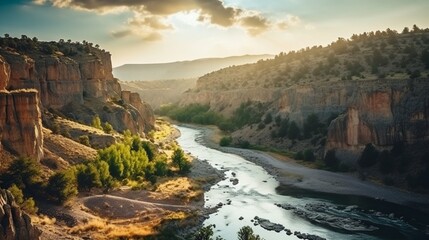 canyon view in summer. Colorful canyon landscape at sunset. nature scenery in the canyon. amazing nature background. summer landscape in nature,  canyon travel in the great valley