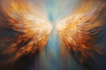 Abstract, ethereal wings against bright backdrop conveying a contrasting, mysterious ambiance. Generative AI