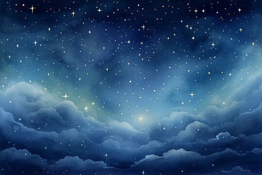 Artwork depicting a painting with watercolors portraying a lovely night sky full of stars. Generative AI