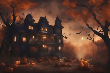 Fototapeta na wymiar Halloween illustration of a scary haunted old house