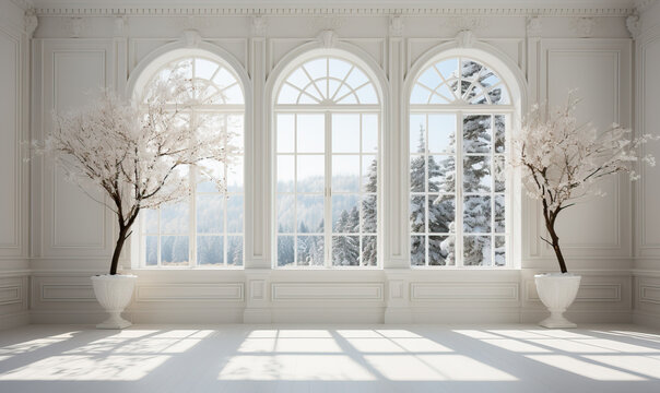 Fototapeta View from the window of an empty white room.