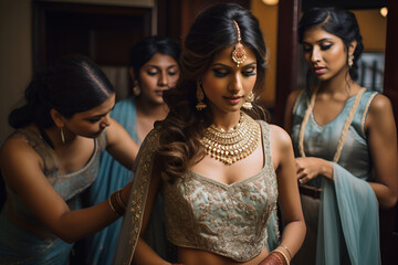 Indian bride with bridesmaids in wedding clothes 1