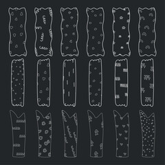 Hand drawn white outline cute bookmarks, stickers template