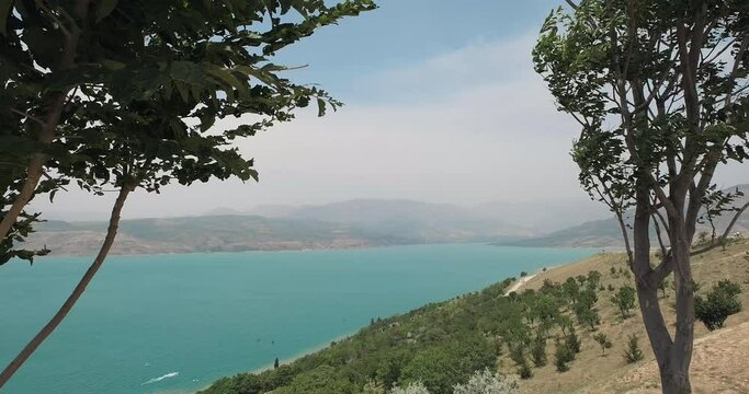 Charvak water reservoir or lake, Uzbekistan - June 10, 2023