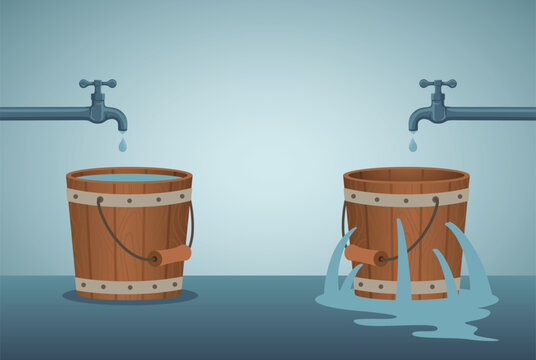 leaking bucket. Contrast between business. Vector illustration.