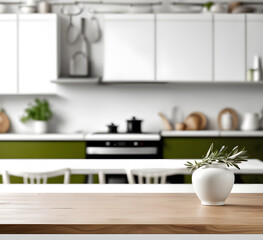 Fototapeta na wymiar Empty kitchen table and blurred kitchen background