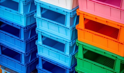 Colorful plastic boxes, logistic concept, Generative AI