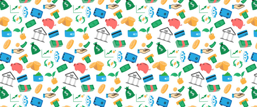 money icon set seamless pattern background cute color