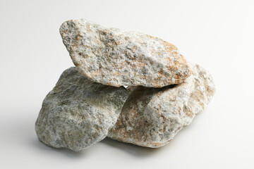 Set of sauna stones isolated on white background. Natural mineral rock talcum-chlorite.