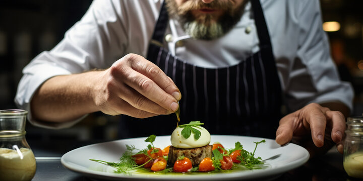 Culinary Mastery: Detailed Craft of Dressing a Plate in Elite Restaurant
