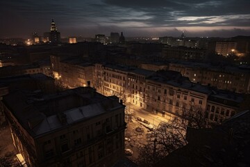Fototapeta na wymiar Darkness over Kyiv amidst conflict. Generative AI