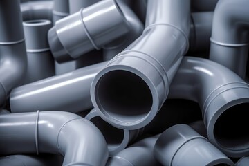 Grey pvc plumbing pipes corners background closeup, Generative AI