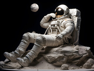Fototapeta na wymiar Spaceman or astronaut sitting on the rock of the moon.