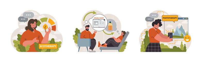 Art therapy set. Character developing a creativity. Self-expression idea.