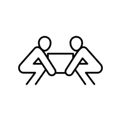 Team lifting heavy object icon. Simple outline style. Lift, box, heavy, carry, man, person, movers, people, teamwork concept. Thin line symbol. Vector illustration isolated.