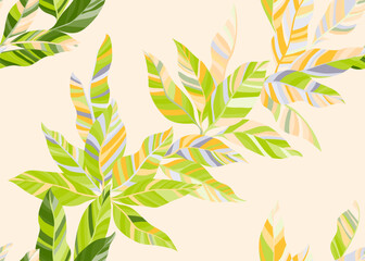 Beautiful tree leaves repeat wallpaper vector. Trendy organic spring dress fabric print.