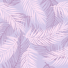 Fototapeta na wymiar Repeat jungle palm leaves vector pattern. Botanical design over waves texture