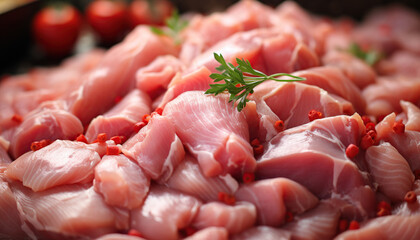 Fresh raw chicken meat at traditional market