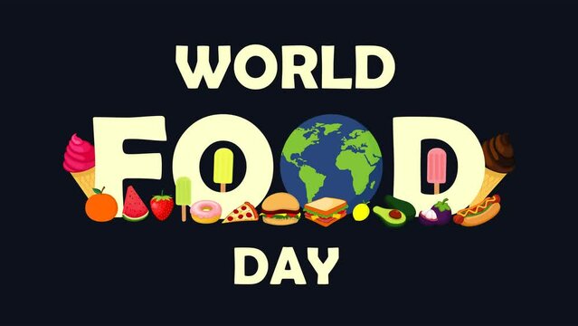 world food day animation video concept with food and fruit