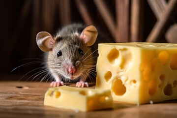 Rat with cheese - obrazy, fototapety, plakaty