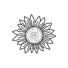 Vector Sunflowers illustration, Black and White Floral outline set isolated on white background