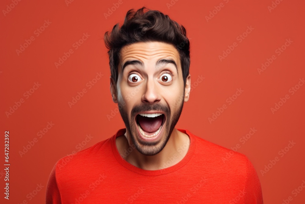 Poster a man with a surprised look on his face. suitable for illustrating emotions and reactions.