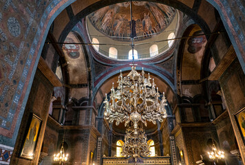 Fototapeta na wymiar interior of an orthodox church in greece