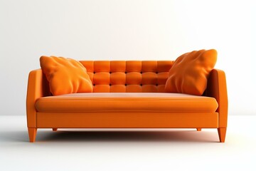 Orange couch against white background - computer-generated image. Generative AI