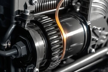 Close-up of diesel engine turbocharger, Diesel and gas industrial electric generator. Turbocharger with pipes on the engine, Generative AI - obrazy, fototapety, plakaty