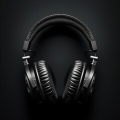 Fototapeta na wymiar Modern black headphones on a dark background. Generative AI.