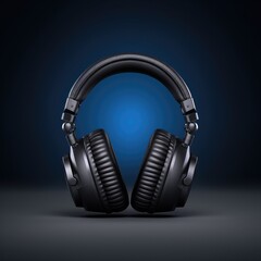 Fototapeta na wymiar Modern black headphones on a dark background. Generative AI.