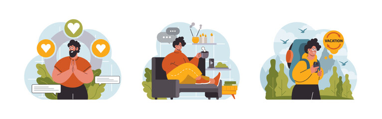 Modern wellbeing practice set. Slow, mindful and sustainable living. Urban