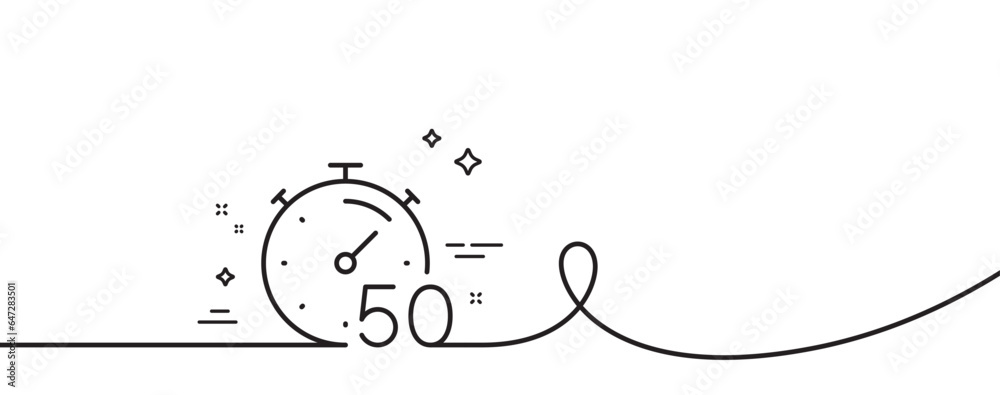 Poster timer 50 minutes line icon. continuous one line with curl. stopwatch time sign. countdown clock symb