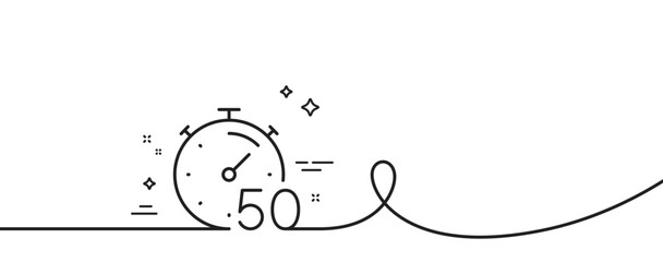 Timer 50 minutes line icon. Continuous one line with curl. Stopwatch time sign. Countdown clock symbol. Timer single outline ribbon. Loop curve pattern. Vector