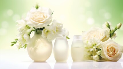 Fototapeta na wymiar Beautiful flower in vase background, close-up with soft focus
