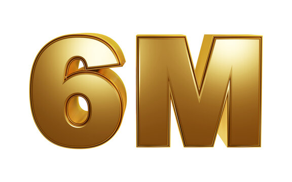 Luxury Golder 3D Rendering isolated on transparent background for Six millions or 6M followers or subscribes. Celebration or thank you concept for banner, social media, poster etc