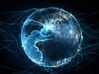 Obraz premium connection technology cyberspace earth map internet network planet globe global. Generative AI.