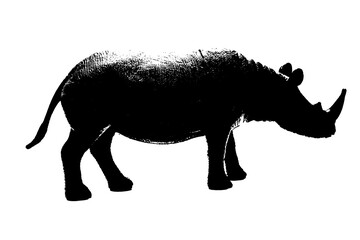 silhouette of rhinoceros model stand isolated on white background