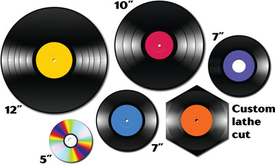 Vinyl lp and ep collection with various sizes of music media