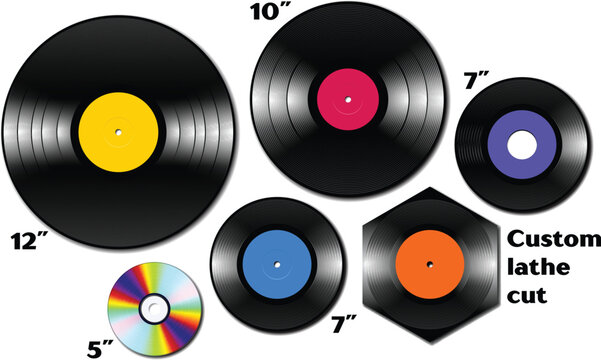 Vinyl lp and ep collection with various sizes of music media