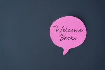 Top view image of speech bubble with text WELCOME BACK!. Copy space for text.