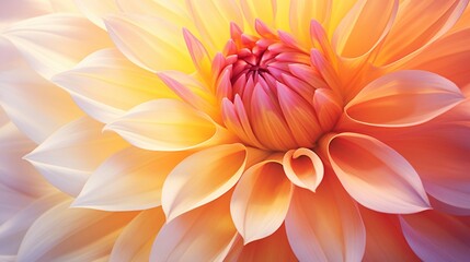 Closeup of a Beautiful Dahlia Flower in Yellow Orange Pink, soft focus