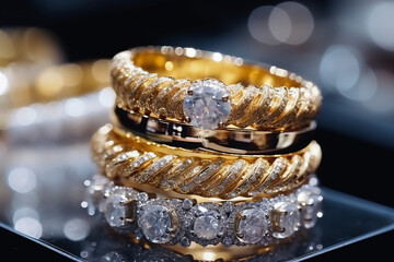 The expensive gold jewellery with diamonds