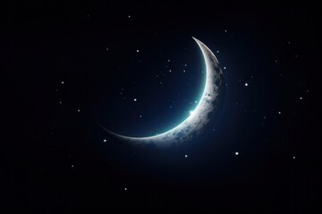 Obraz na płótnie Canvas Half a moon in the night sky with stars.