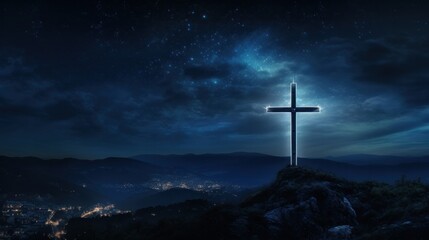 Naklejka premium Cross illuminated in the night