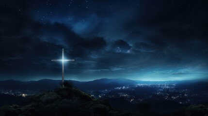 Cross illuminated in the night