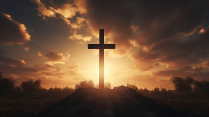 Cross with Background of dramatic sunshine