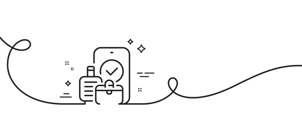 Obraz premium Carry-on baggage line icon. Continuous one line with curl. Travel handbag sign. Allowed luggage bag symbol. Carry-on baggage single outline ribbon. Loop curve pattern. Vector