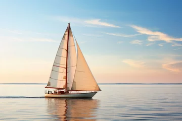 Fototapete Mittelmeereuropa Sailing sailboat at sunset.