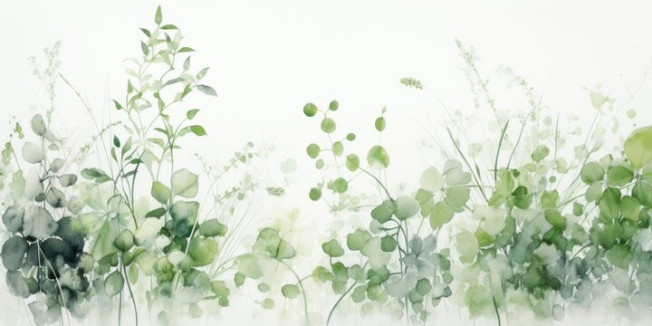 watercolor painting of green plants with white background Generative AI
